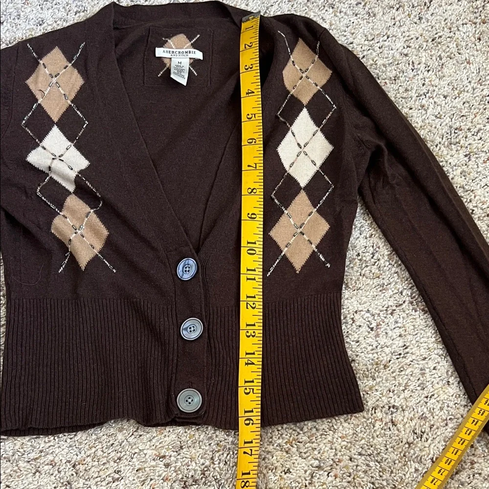 Vintage Abercrombie & Fitch Silk Cashmere Wool Argyle Cardigan M Brown Y2K - Picture 7 of 8